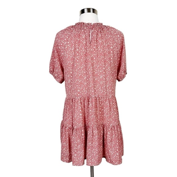 Hayden Los Angeles High Neck Tiered Tunic Top Pink Lightweight Smocked Size S - Picture 5 of 12